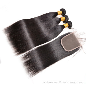 100% Human Hair Vendors Silk Straight Wave Hair Bundles With Closure Peruvian Non Remy Hair